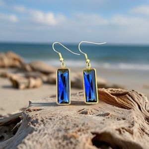 Handcrafted earrings with Austrian Montana blue baguette crystal